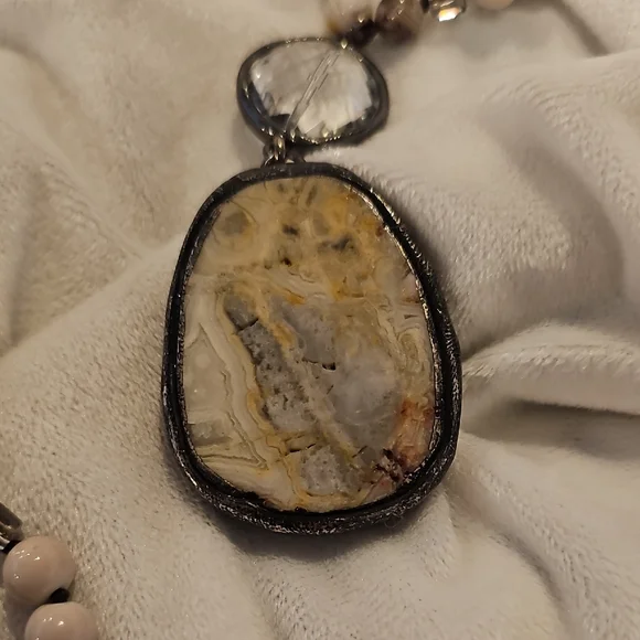 Natural Stone Necklace with Cream and Brown Accents Hand Crafted - Picture 2 of 6